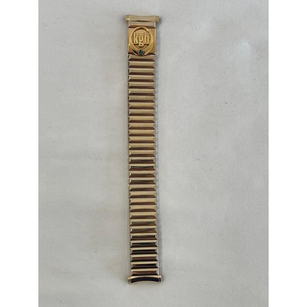 Vintage Speidel USA Gold Tone Expansion Watch Band KGH Logo Green Stone 6 Inch